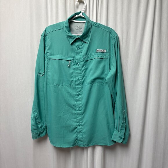 Realtree Fishing Mens Long-Sleeve Button-Up Shirt Size Medium Green Lightweight - Picture 1 of 8